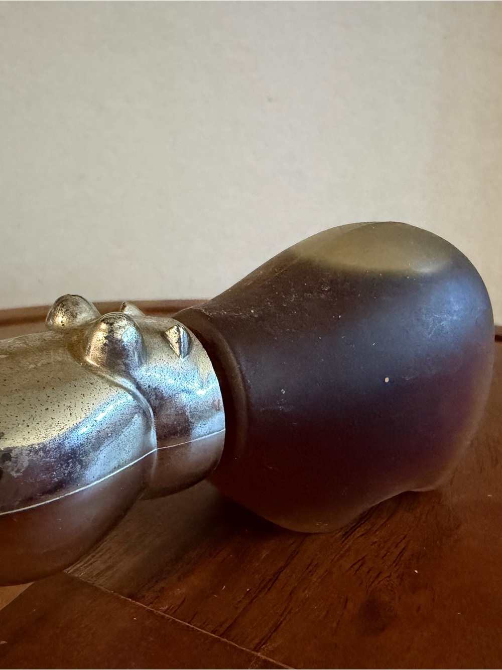 Vintage 1970s Avon Baby Hippo Brown Glass Cologne Decanter Bottle Figurine